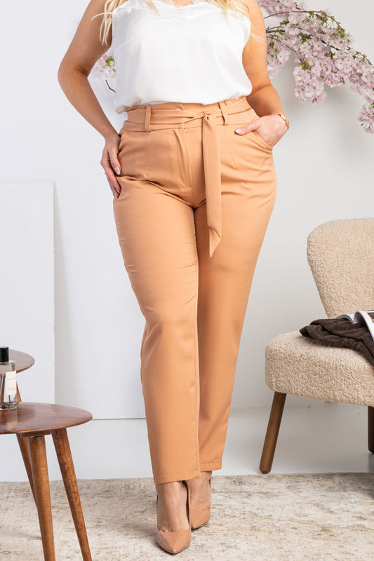 Z722/38-1-TROUSERS fashionable with a paper bag waist and elegant KOSTA camel cigarillos-1