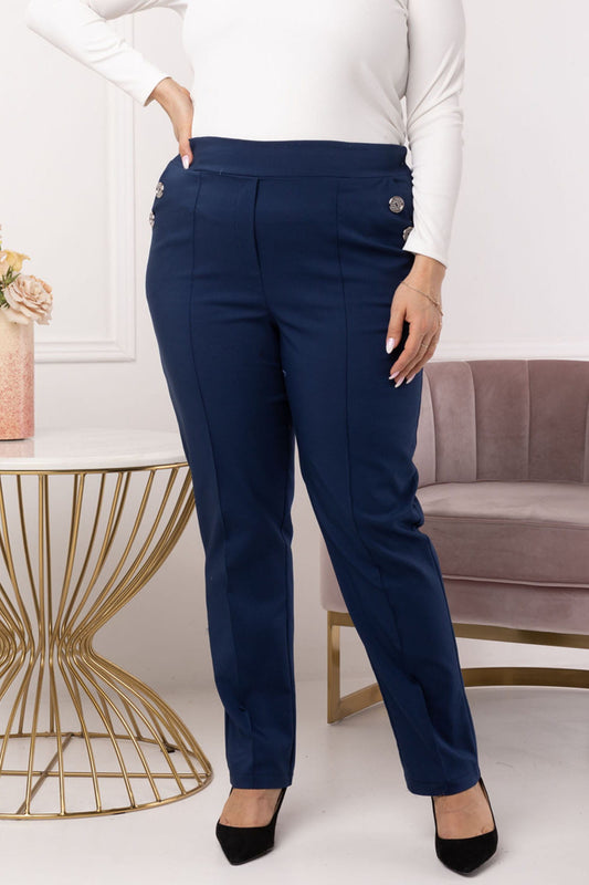 Z787/38-1-Elegant cotton trousers with a sewn edge and navy blue EWKA buttons-1