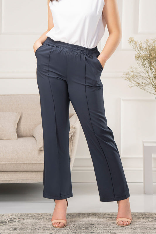 Z785/38-1-Airy elegant trousers with a sewn edge to the set ANSELMA navy blue-1