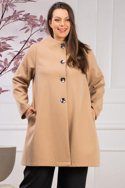 K641/38/40-1-Flaring collar coat with silver buttons TIPOL beige-1