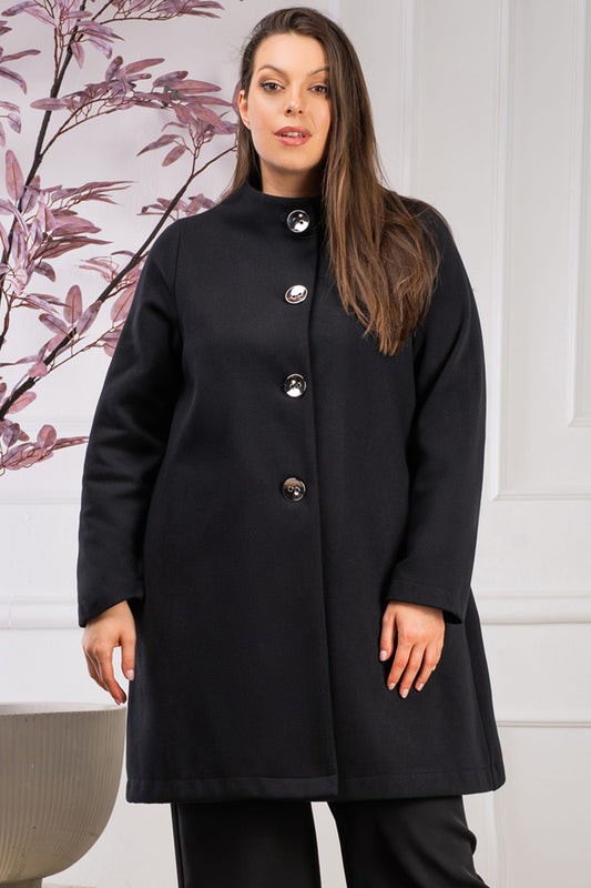 K640/38/40-1-Flaring collar coat with silver buttons TIPOL black-1