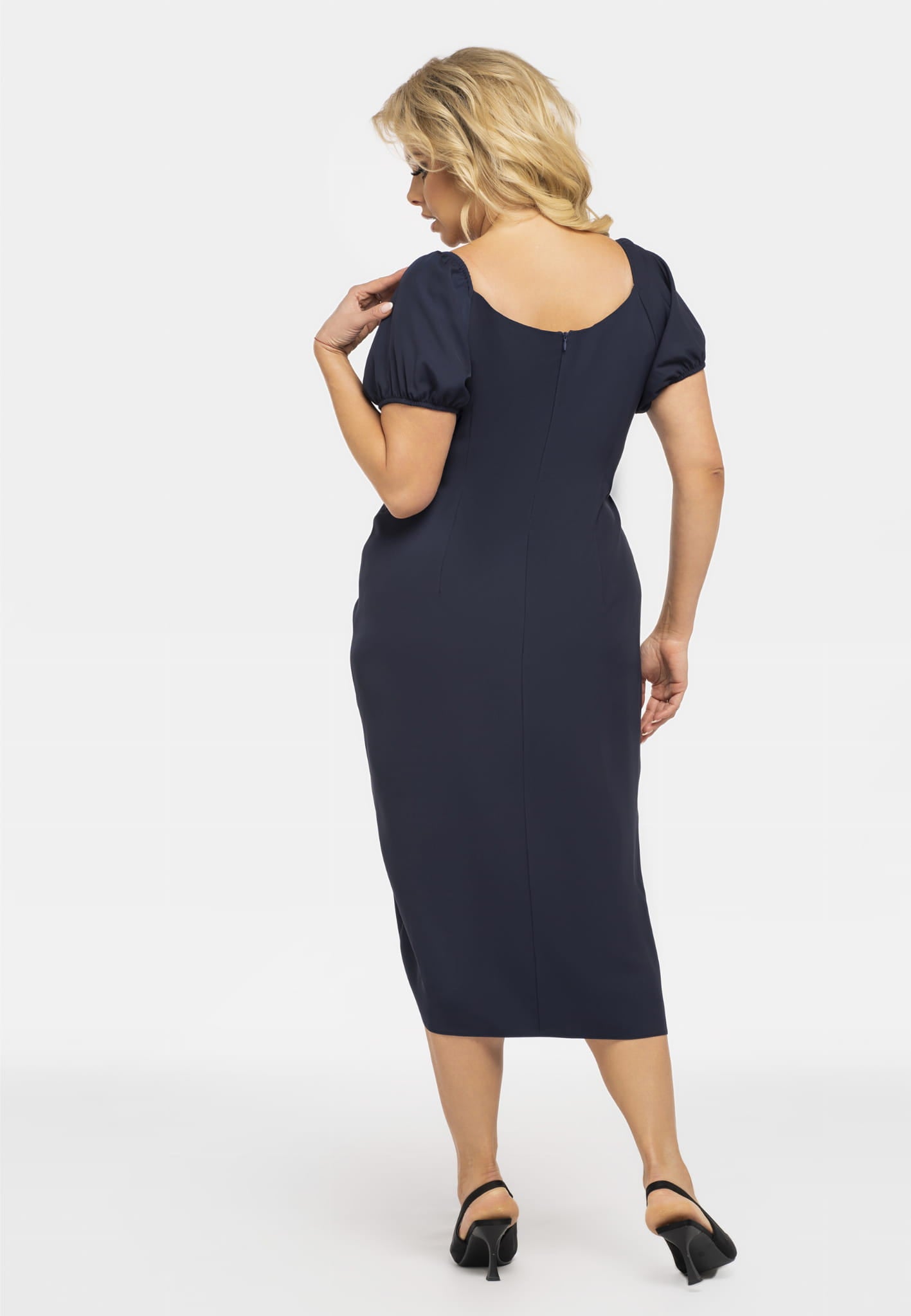 SC414/38-3-Women's dress with crinkle INESSA navy blue-3