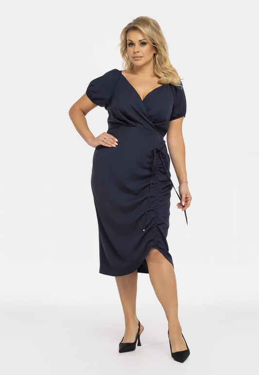 SC414/38-1-Women's dress with crinkle INESSA navy blue-1