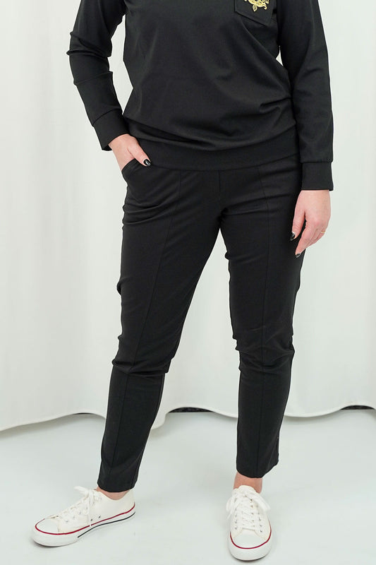 Z884/38/40-1-ABLA fitted trousers with stitched edge in black-1