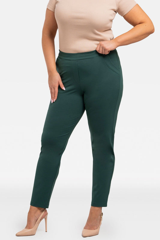Z893/38/40-1-ROBERTO knit trousers with elastic waistband and pockets bottle green-1