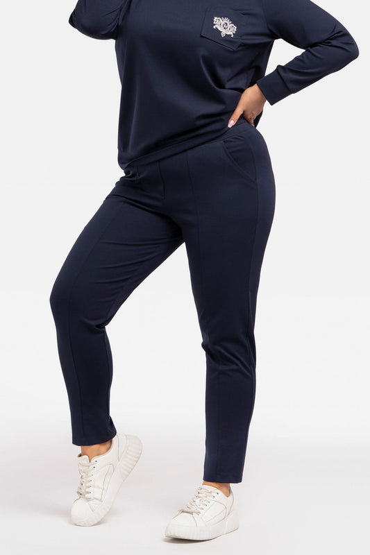 Z885/38/40-1-Fitted navy blue ABLA trousers with stitched edge-1